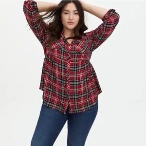 Torrid Red Plaid Longsleeved Babydoll Top - Size 2